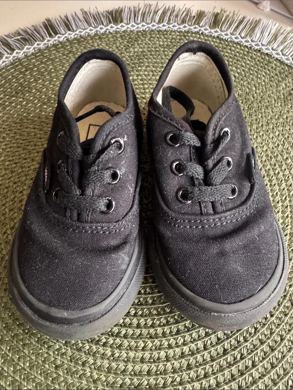 Vans Black Canvas Kids Sneakers with Red Heel Tab